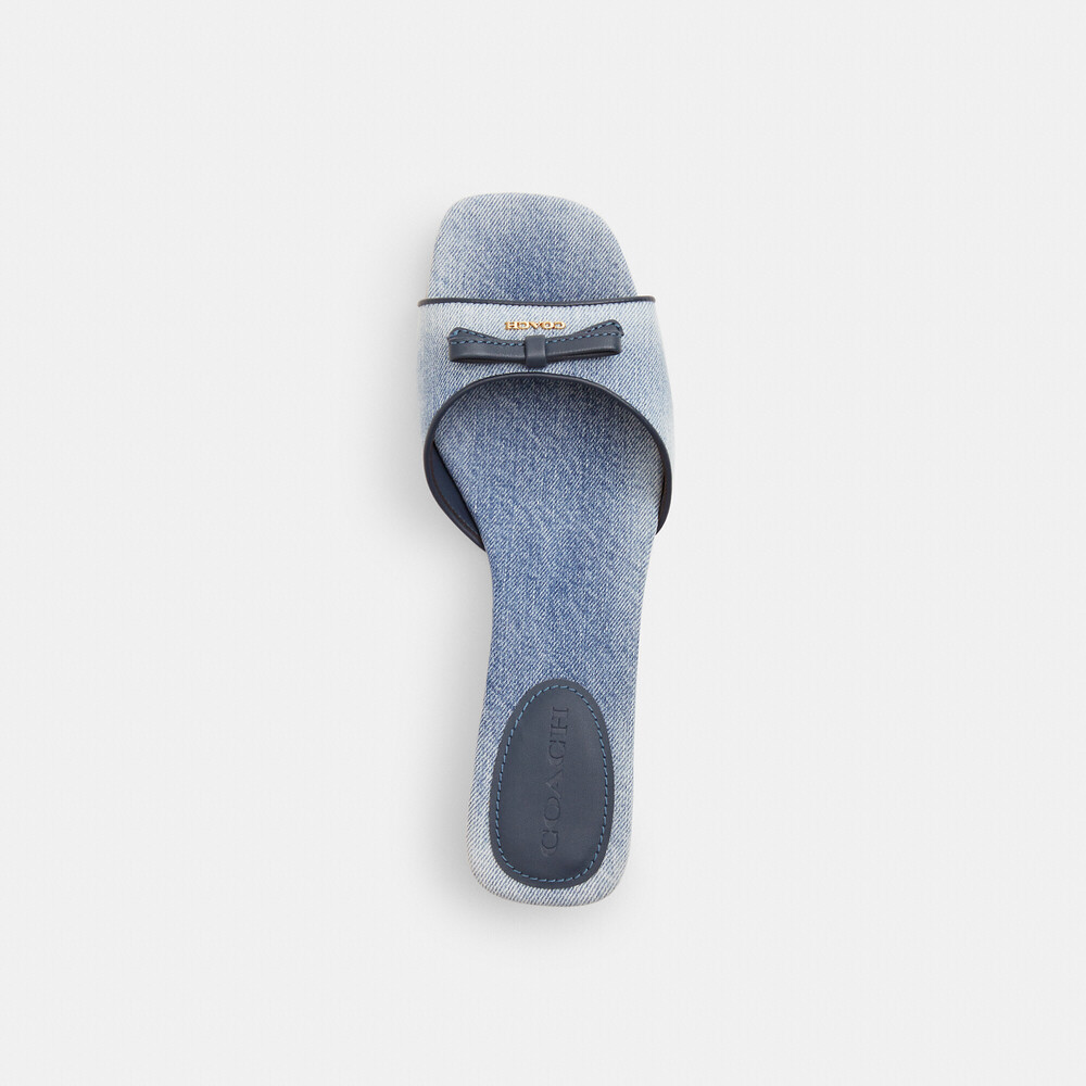 Coach Outlet Bow Kitten Heel Sandal In Loved Denim